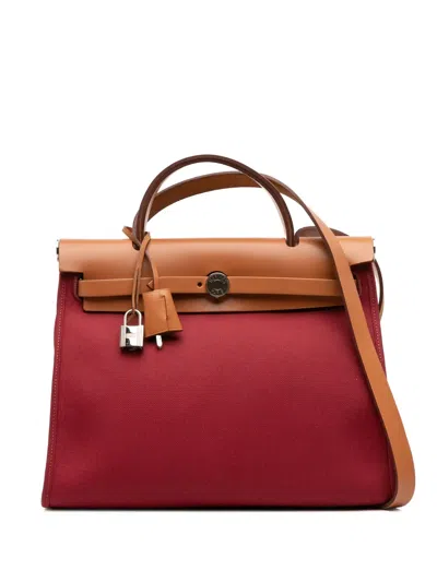Pre-owned Hermes 2017 Toile Herbag Zip 31 Satchel In Red
