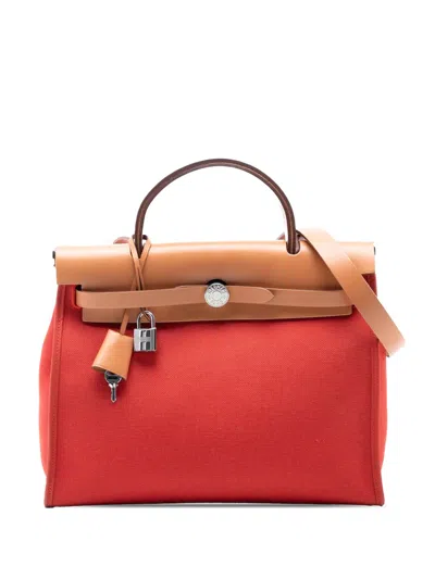 Pre-owned Hermes 2017 Toile Herbag Zip 31 Satchel In Red