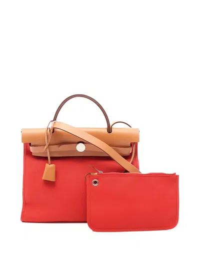 Pre-owned Hermes 2017 Toile Herbag Zip 31 Satchel In Red