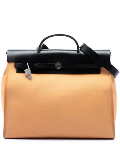 Pre-owned Hermes 2017 Toile Herbag Zip 39 Satchel In Orange