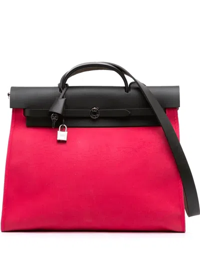 Pre-owned Hermes 2017 Toile Herbag Zip 39 Satchel In Pink