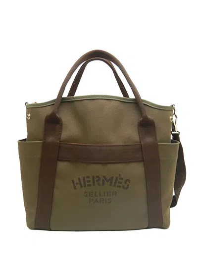 Pre-owned Hermes 2017 Toile Sac De Pansage Grooming Bag Satchel In Brown