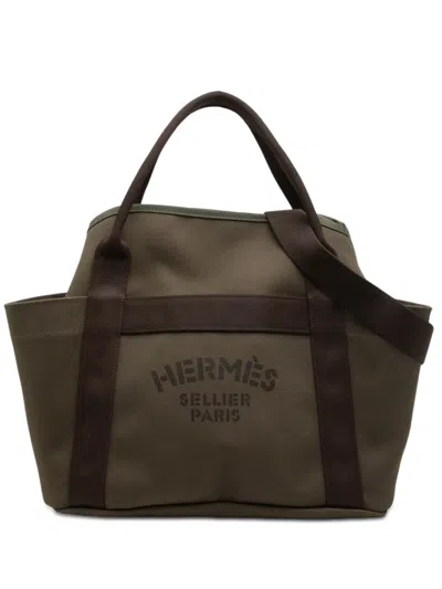 Pre-owned Hermes 2017 Toile Sac De Pansage Grooming Bag Satchel In Brown