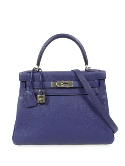 Pre-owned Hermes 2018 28 Kelly Tote Bag In Blue