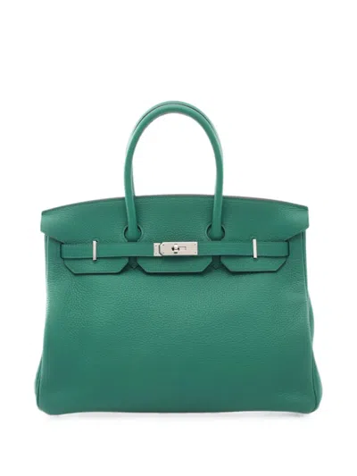 Pre-owned Hermes 2018 35 Birkin Leather Tote Bag In Green