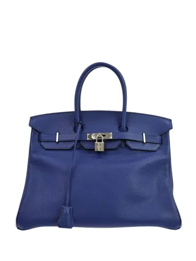 Pre-owned Hermes 2018 35 Togo Birkin Tote Bag In Blue