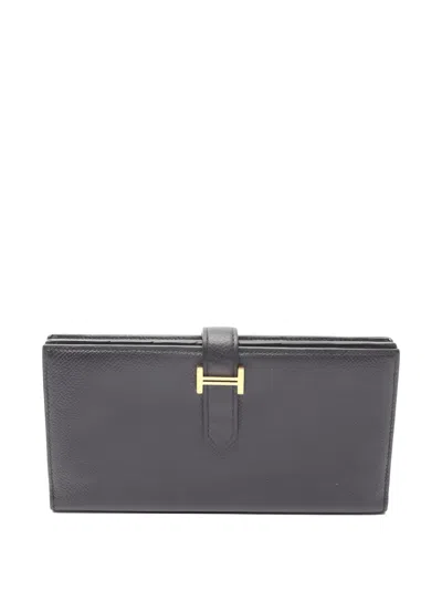 Pre-owned Hermes 2018 Bear Souffle Wallet In Black