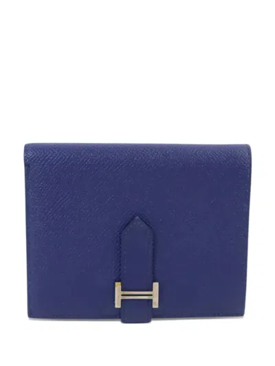 Pre-owned Hermes 2018 Bearn Compact Epsom Leather Wallet In Blue