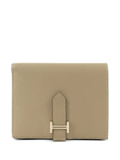 Pre-owned Hermes 2018 Bearn Leather Wallet In Gray