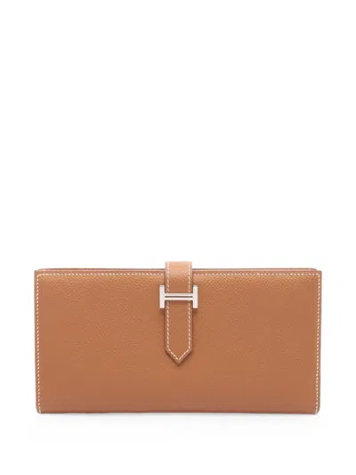 Pre-owned Hermes 2018 Bearn Soufflet Bi-fold Wallet In Neutral