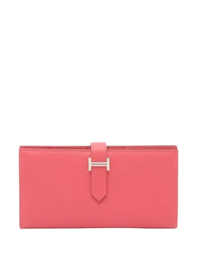 Pre-owned Hermes 2018 Bearn Soufflet Bi-fold Wallet In Pink