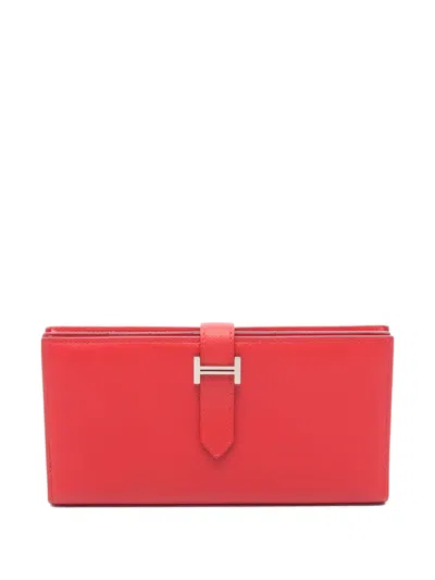 Pre-owned Hermes 2018 Bearn Soufflet Leather Wallet In Red
