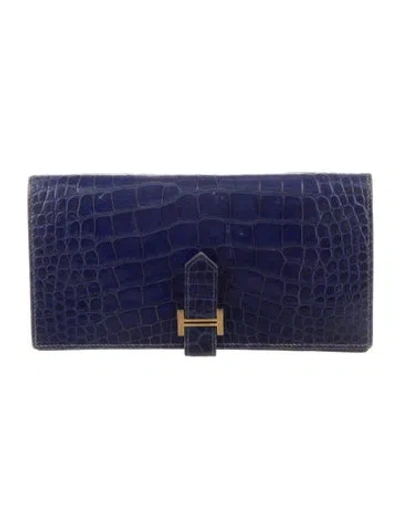 Pre-owned Hermes 2018 Bearn Soufflet Wallet In Blue