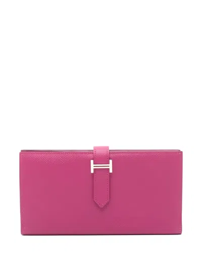 Pre-owned Hermes 2018 Bearn Soufflet Wallet In Pink