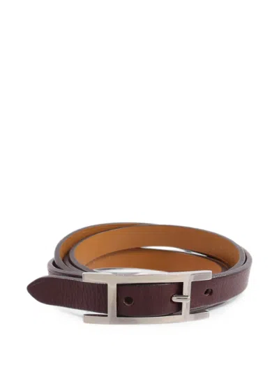 Pre-owned Hermes 2018 Behapi Double Tour Leather Bracelet In Brown