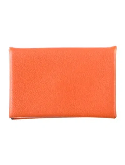 Pre-owned Hermes 2018 Calvi Cardholder In Orange
