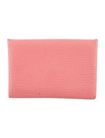 Pre-owned Hermes 2018 Calvi Cardholder In Pink