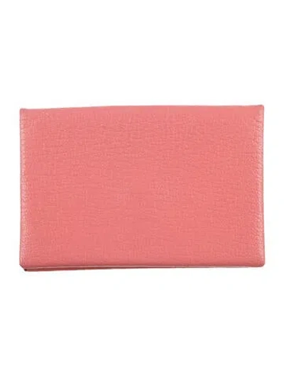 Pre-owned Hermes 2018 Calvi Cardholder In Pink