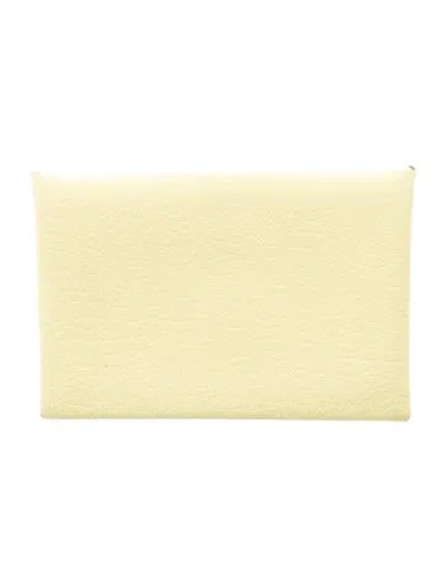 Pre-owned Hermes 2018 Calvi Cardholder In Yellow