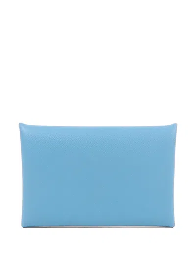 Pre-owned Hermes 2018 Calvi Epsom Card Holder In Blue