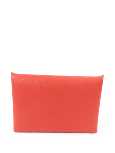 Pre-owned Hermes 2018 Calvi Epsom Card Holder In Orange