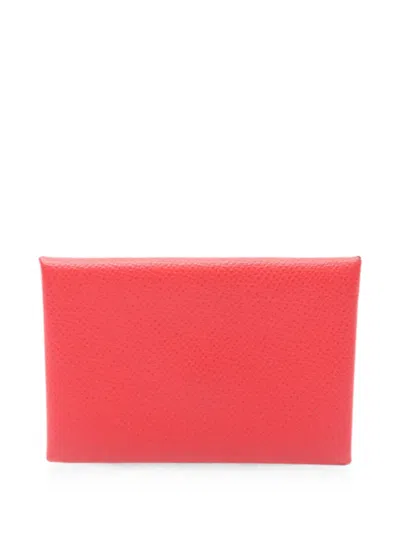 Pre-owned Hermes 2018 Calvi Epsom Coin Purse In Red