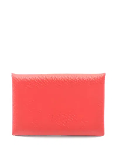 Pre-owned Hermes 2018 Calvi Verso Coin Purse In Red