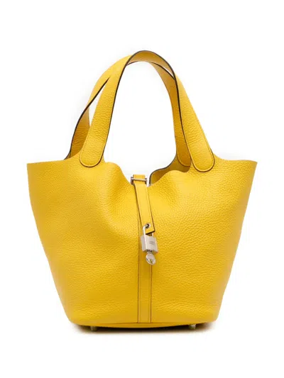 Pre-owned Hermes 2018 Clemence Picotin Lock 22 Handbag In Yellow