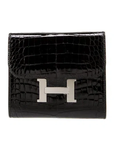 Pre-owned Hermes 2018 Constance Compact Wallet In Black