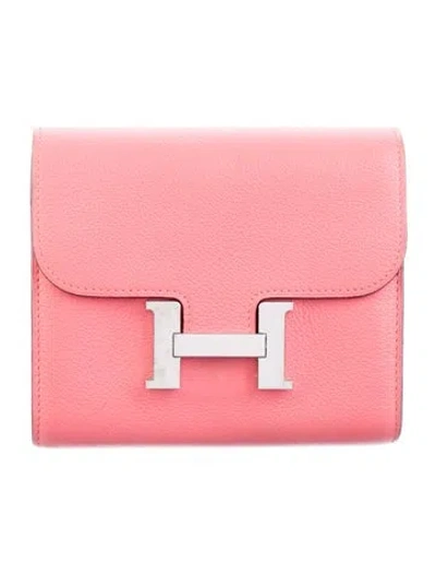 Pre-owned Hermes 2018 Constance Compact Wallet In Pink