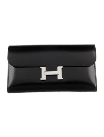 Pre-owned Hermes 2018 Constance Long Wallet In Black
