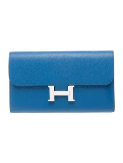 Pre-owned Hermes 2018 Constance Long Wallet In Blue