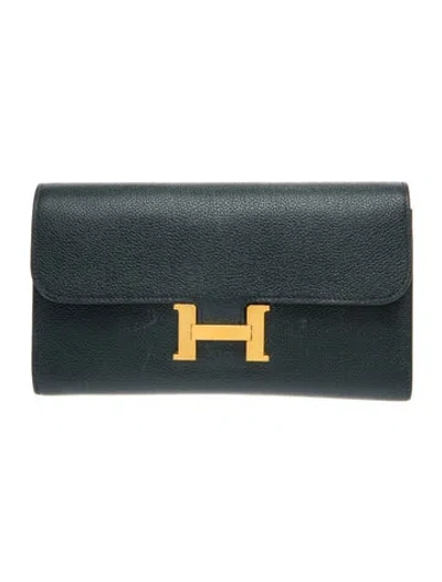 Pre-owned Hermes 2018 Constance Long Wallet In Green