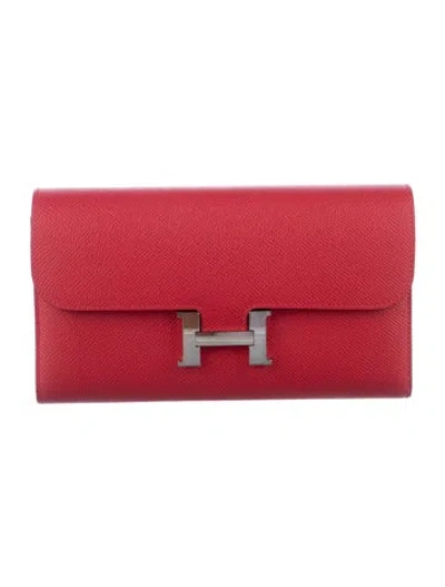 Pre-owned Hermes 2018 Constance Long Wallet In Red