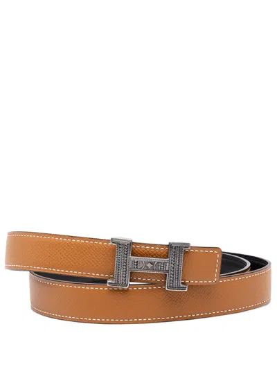 Pre-owned Hermes 2018 Epsom H Touareg Reversible Belt In Brown