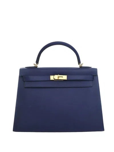 Pre-owned Hermes 2018 Epsom Kelly Ii Retourne 32 Satchel In Blue