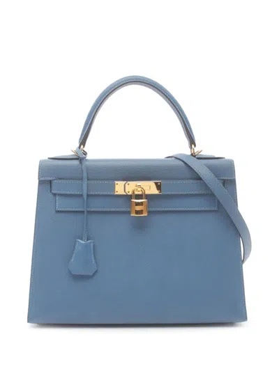 Pre-owned Hermes 2018 Epsom Kelly Ii Sellier 25 Satchel In Blue