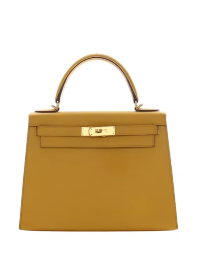 Pre-owned Hermes 2018 Epsom Kelly Ii Sellier 28 Satchel In Yellow