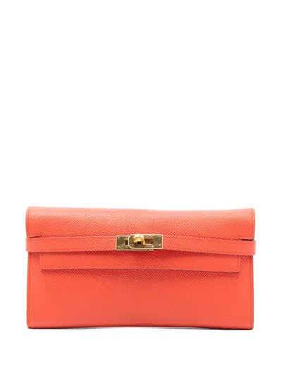 Pre-owned Hermes 2018 Epsom Kelly Longue Wallet Long Wallets In Orange