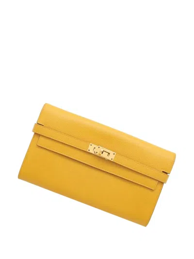Pre-owned Hermes 2018 Epsom Kelly Longue Wallet Long Wallets In Yellow