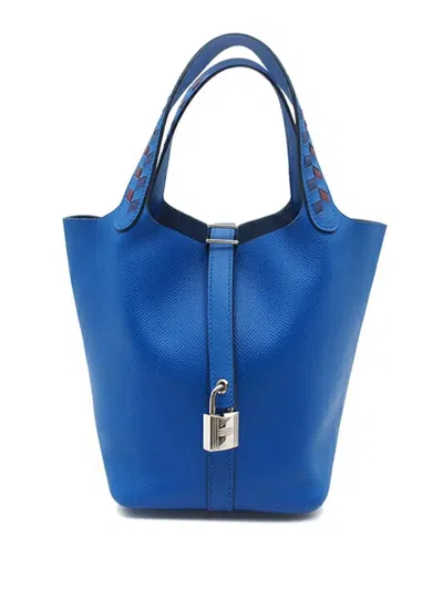 Pre-owned Hermes 2018 Epsom Tressage Picotin Lock 18 Handbag In Blue
