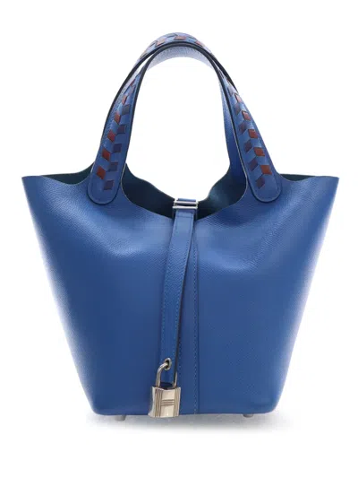 Pre-owned Hermes 2018 Epsom Tressage Picotin Lock 18 Handbag In Blue