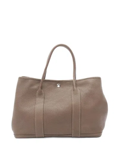 Pre-owned Hermes 2018 Garden Party Pm Leather Tote Bag In Gray