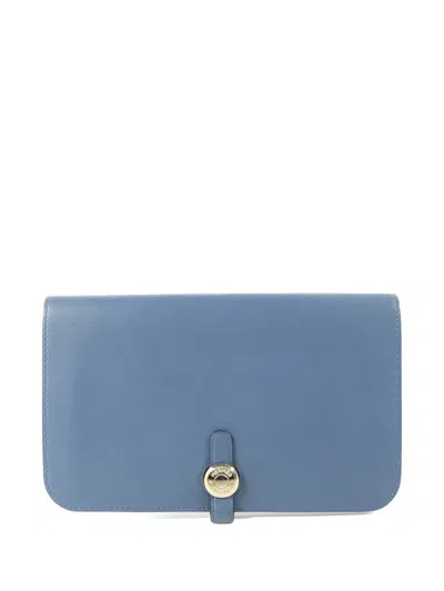 Pre-owned Hermes 2018 Gm Dogon Long Wallet In Blue