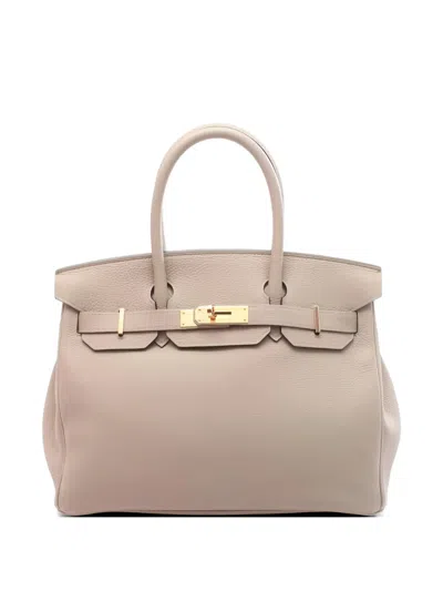 Pre-owned Hermes 2018 Grained Leather Tote Bag In Neutral