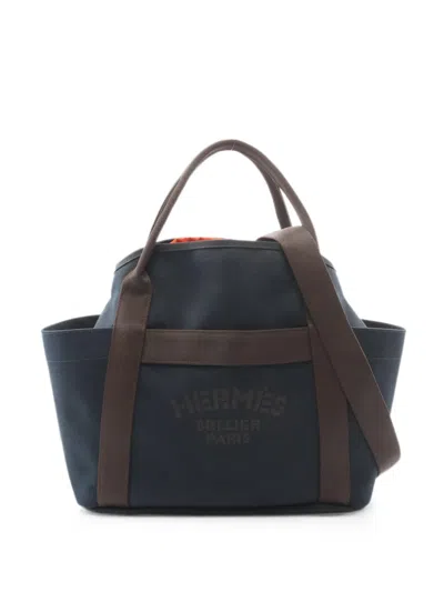 Pre-owned Hermes 2018 Groom Canvas Tote Bag In Blue