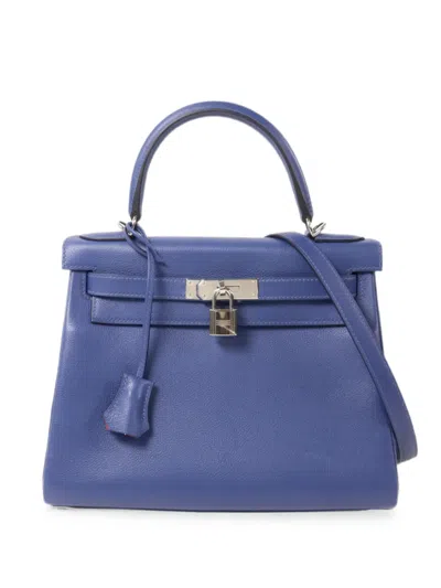 Pre-owned Hermes 2018 Kelly 28 Tote Bag In Blue
