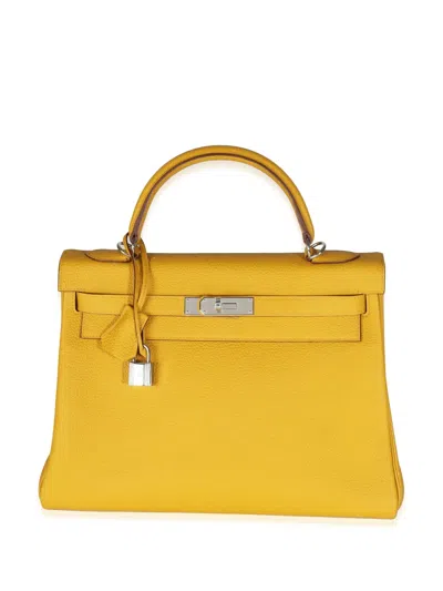 Pre-owned Hermes 2018 Kelly 32 Retourne Two-way Handbag In Yellow
