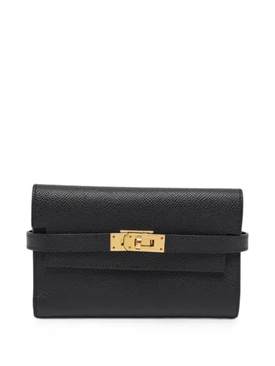 Pre-owned Hermes 2018 Kelly Depliant Trifold Wallet In Black