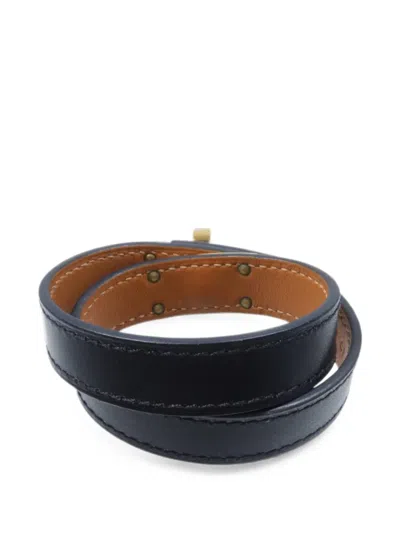 Pre-owned Hermes 2018 Kelly Double Tour Leather Bracelet In Black